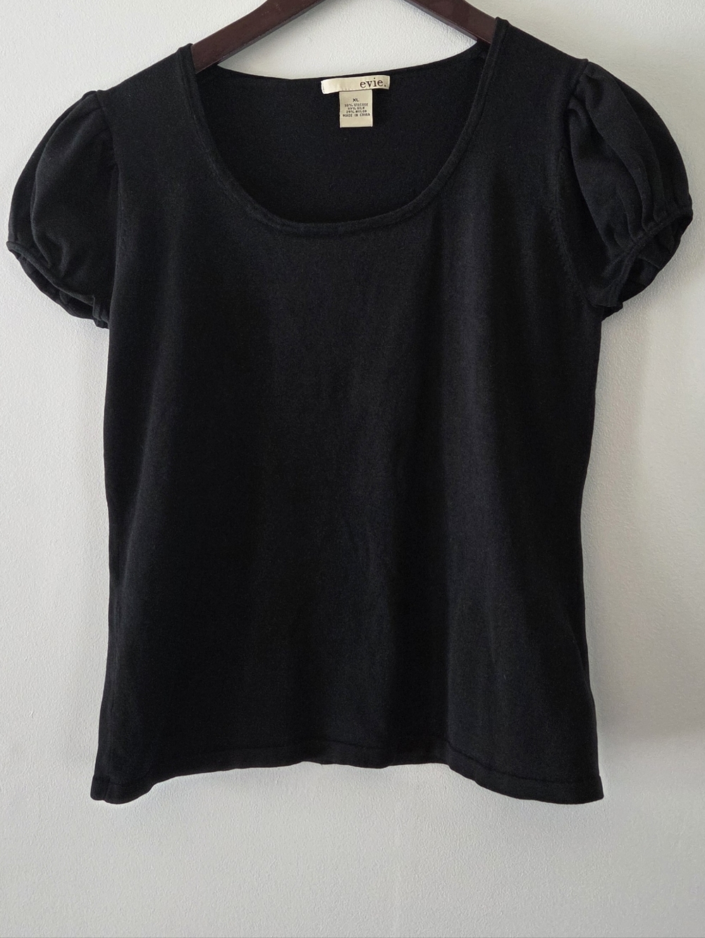 EVIE Black Scoop Neck Puff Sleeve Top Size XL